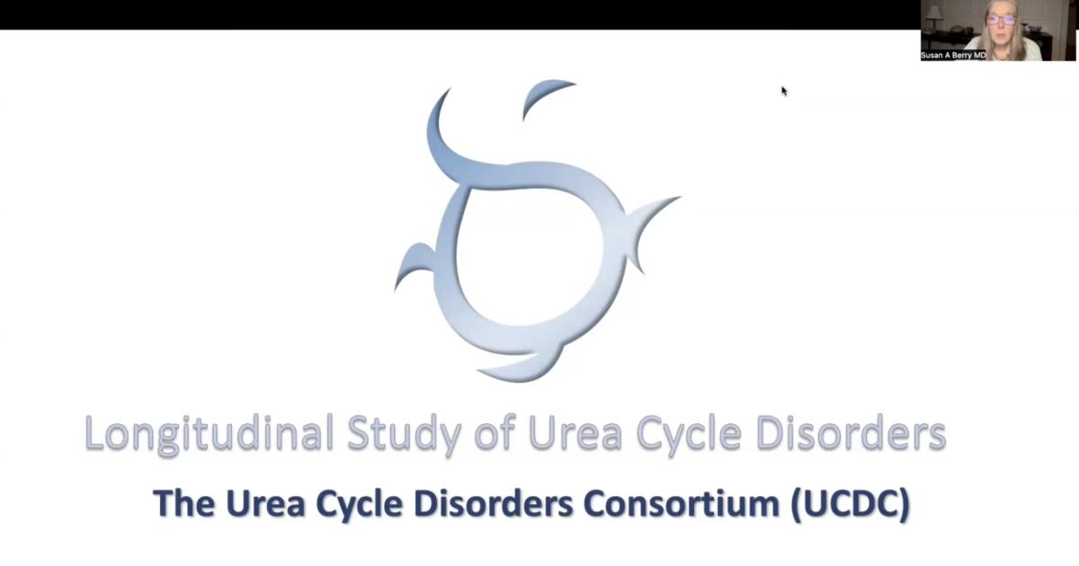 Screenshot of Susan Berry, MD, presenting on the "Longitudinal Study of Urea Cycle Disorders."